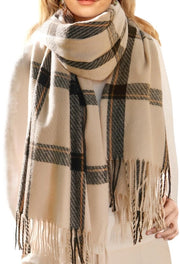 Sciarpa invernale - Sciarpa per donna con cappuccio - Tela a righe con frange - Dimensione extra grande - Tessuto a pelo di cammello - Per autunno e inverno - Disponibile in diverse colori - 67x200 cm - 1 pezzo