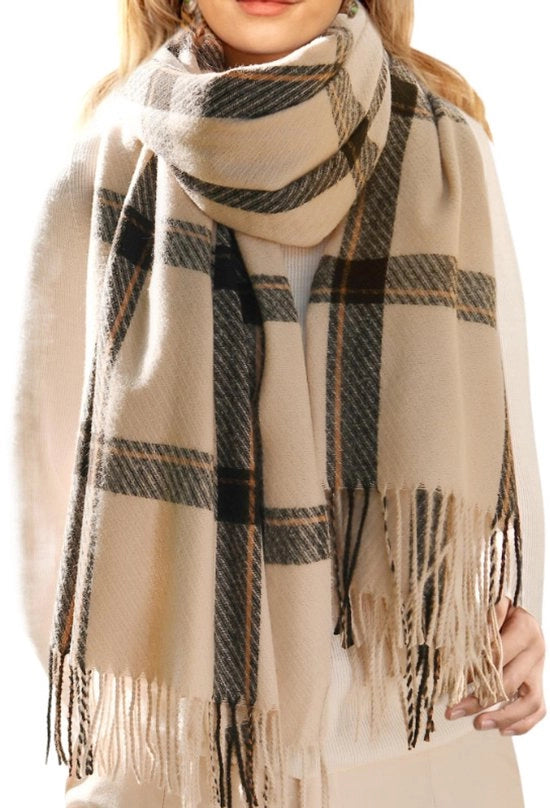 Sciarpa invernale - Sciarpa per donna con cappuccio - Tela a righe con frange - Dimensione extra grande - Tessuto a pelo di cammello - Per autunno e inverno - Disponibile in diverse colori - 67x200 cm - 1 pezzo