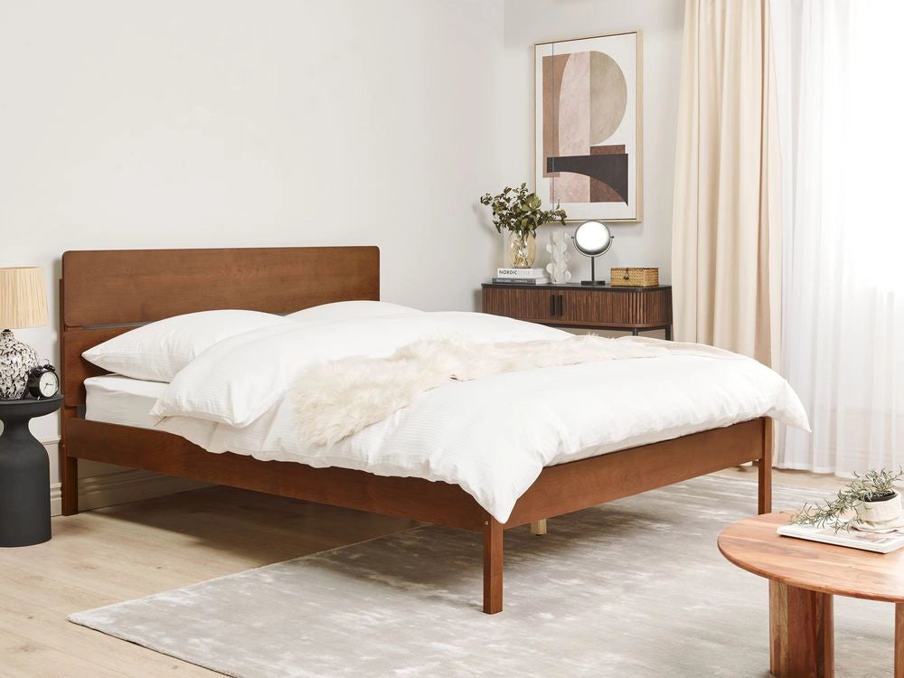 Letto in marrone scuro UE matrimoniale 160 x 200 cm con testiera a doghe Stile rustico minimalista