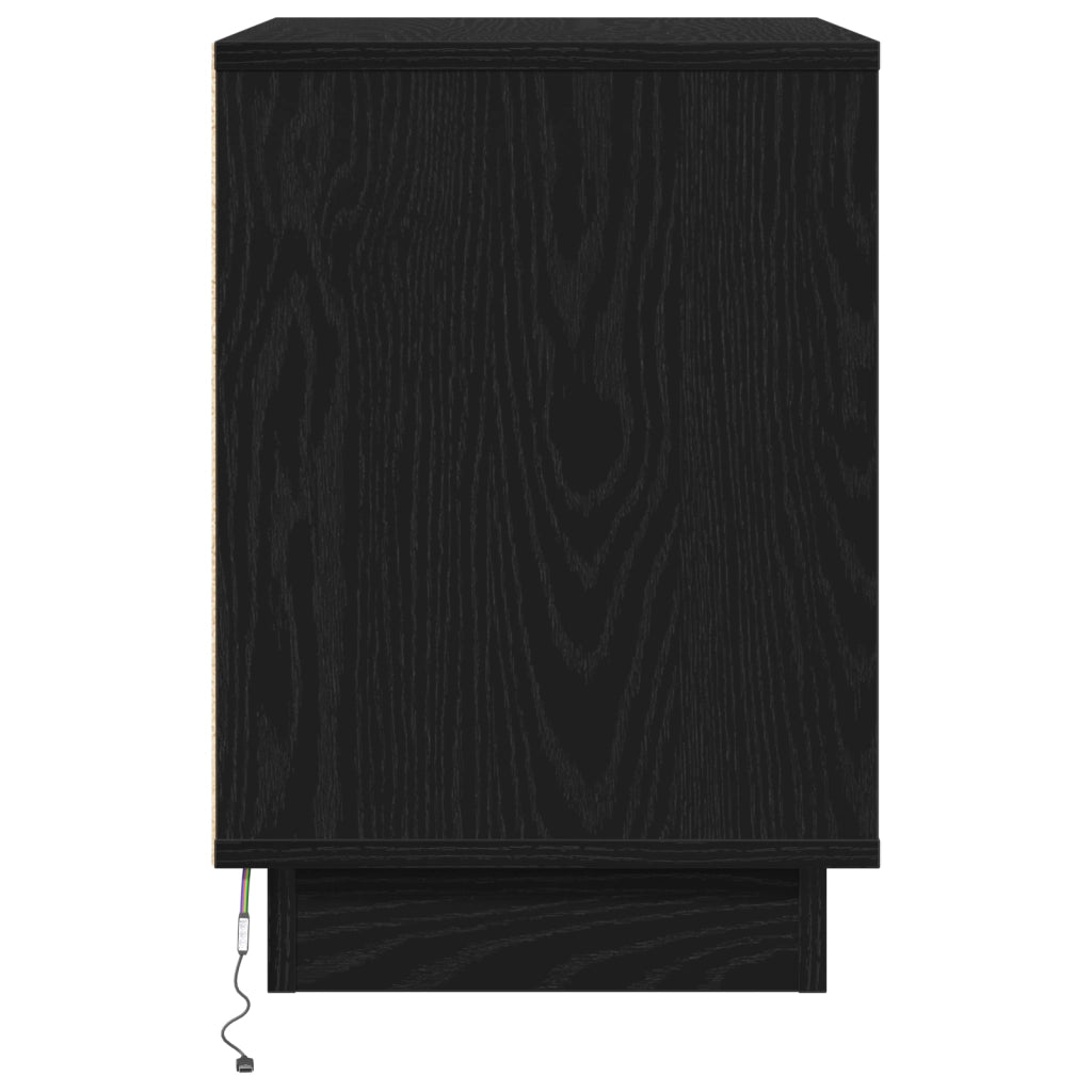 Comodino con LED Nero Rovere 50x34,5x50 cm