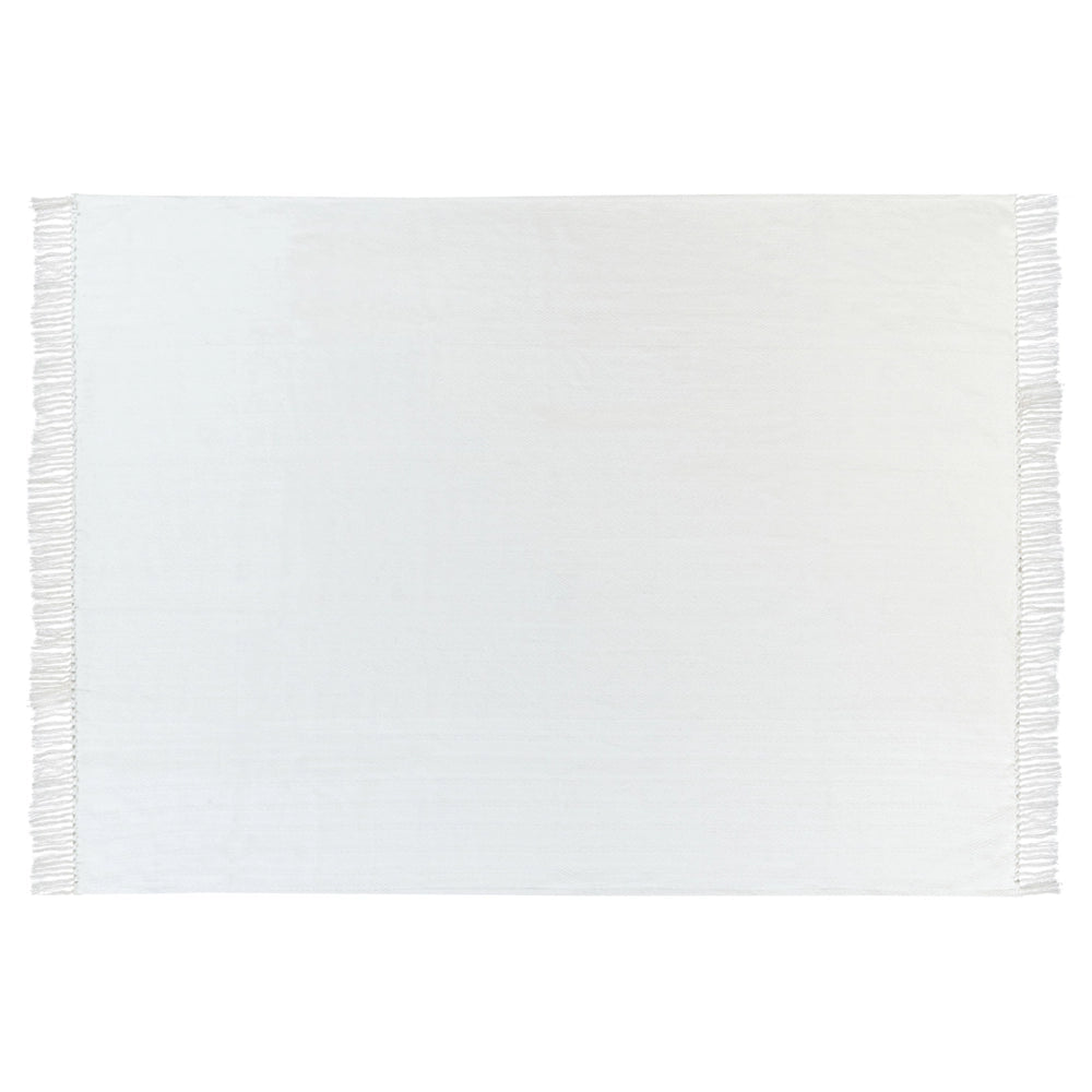 Coperta in cotone bianco 150 x 200 cm decorativa con frange a motivo Chevron Camera da letto Soggiorno