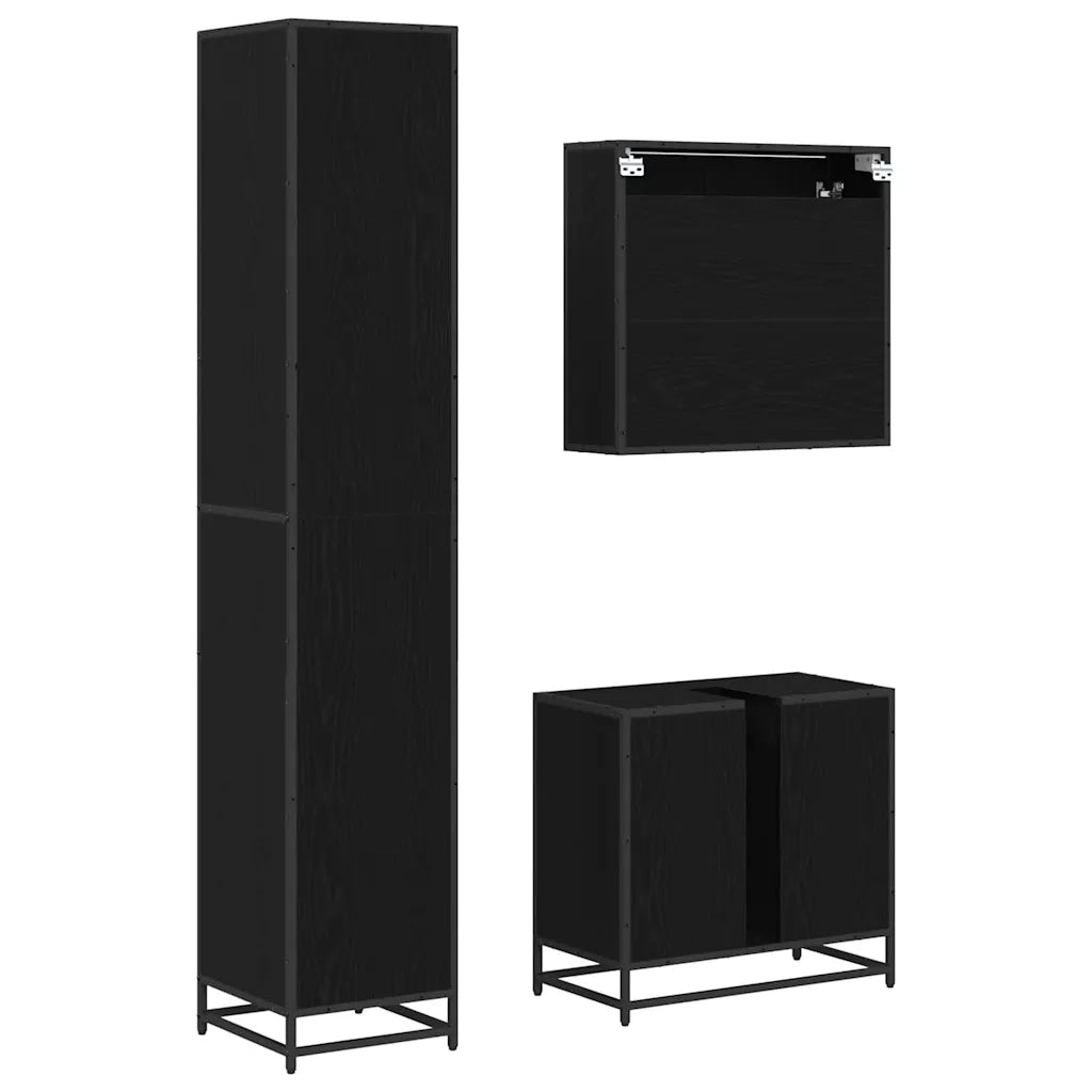 Set di mobili per il bagno 3 pcs Rovere Nero Legno multistrato 3402362