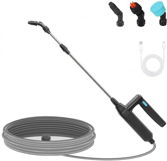 Spazzola elettrica ricaricabile | Asta di irrigazione retrattile con tubo 8m, 3 connettori e filtro – Ideale per erbacce, prato e giardino