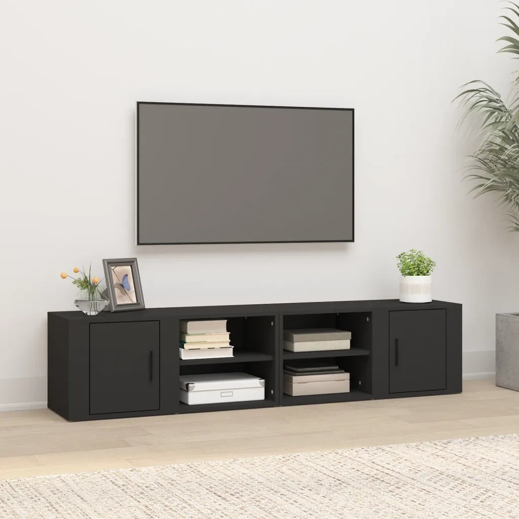 Mobili Porta TV 2 pz | Armadietto TV | Mobile Porta TV Nero 80x31,5x36 cm in Legno Multistrato