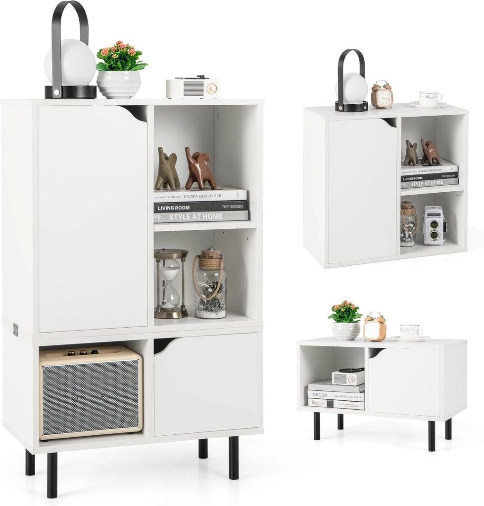 Libreria Mobile Portaoggetti a 5 Cubi, Mobile a Cubo con Kit Anti-Ribaltamento, Scaffale per Camera da Letto, Biblioteca Bianca per Soggiorno, Ufficio, Ingresso