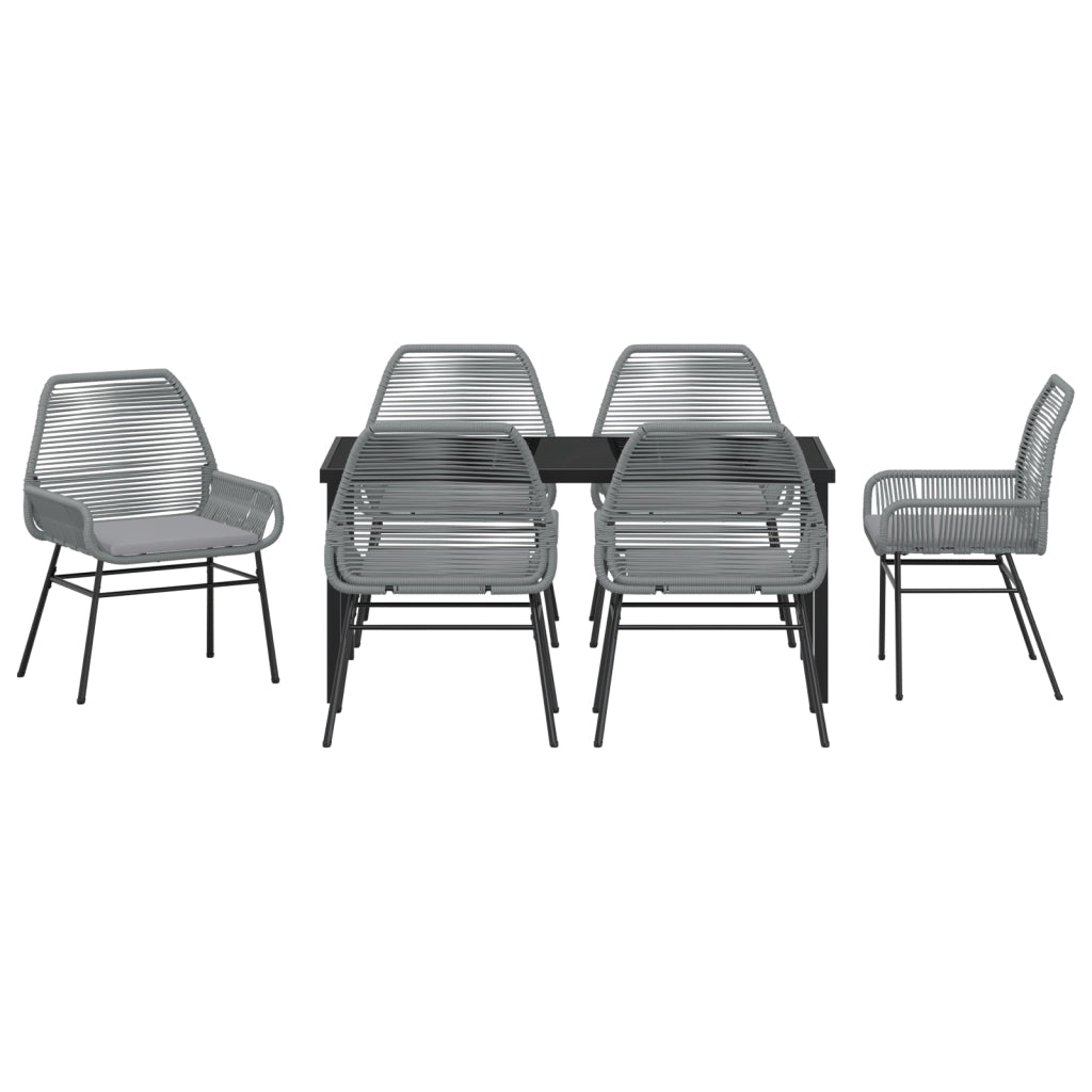 Set da Pranzo da Giardino 7 Pezzi con Cuscini Grigio Polyrattan