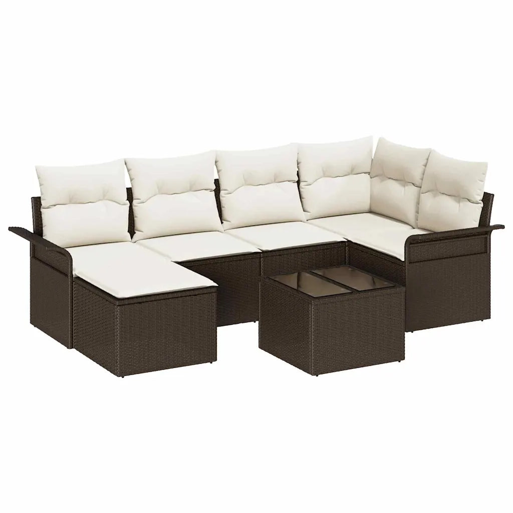 Set Divano da Giardino con cuscino 7 pcs Marrone Poly Rattan