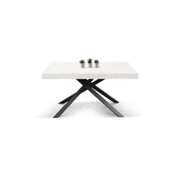 PAZZO DESIGN Tavolo Allungabile con Gambe Incrociate, Made in Italy, 140 x 90 x 74 cm, Bianco Frassinato con Gamba Nera