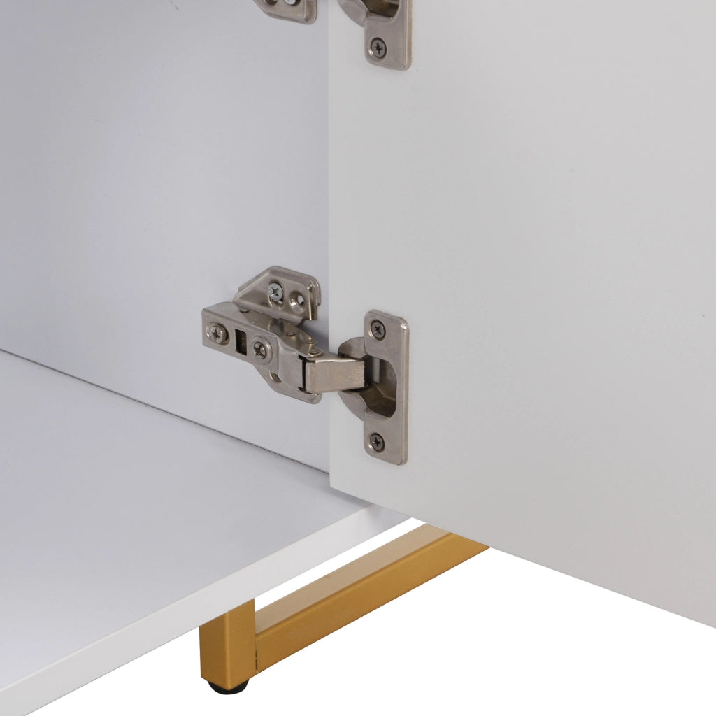 Mobile TV bianco MDF 175 cm con ante strutturate, 4 cassetti e maniglie dorate