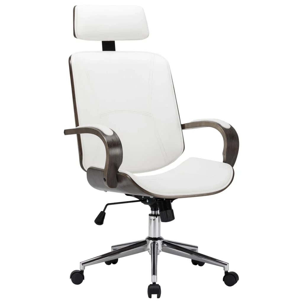 Sedia da ufficio computer sedia da studio con poggiatesta in ecopelle e legno bianco 02_0023983