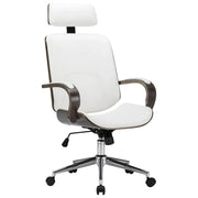 Sedia da ufficio computer sedia da studio con poggiatesta in ecopelle e legno bianco 02_0023983