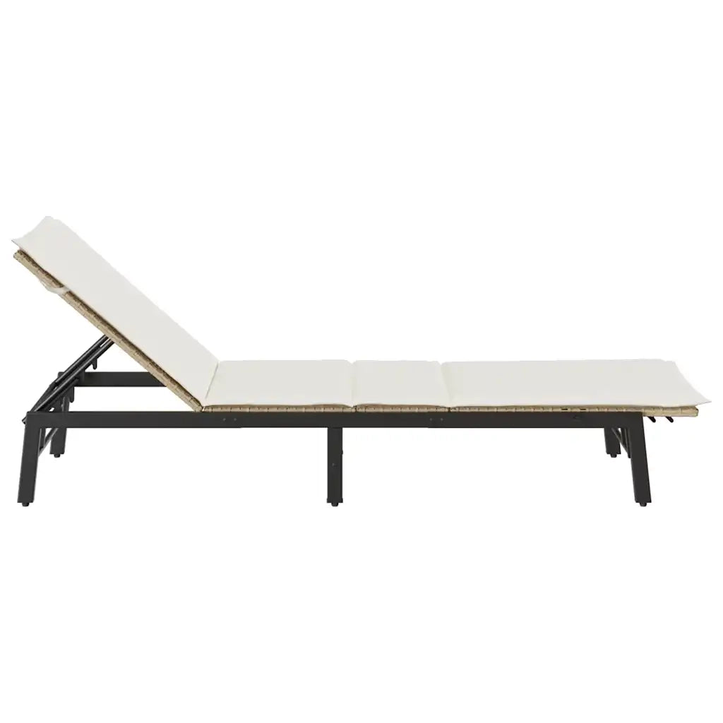 Lettino Prendisole | Sdraio da giardino | Lettino da sole con Cuscini Beige in Polyrattan