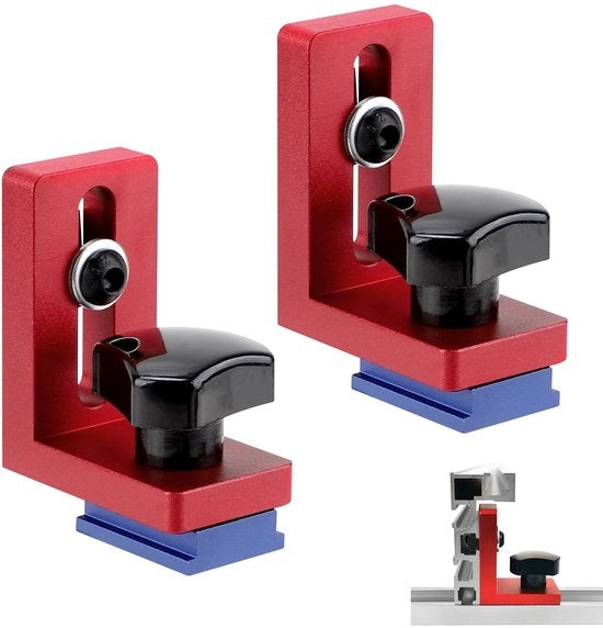 Blocco di arresto per T-tracce - Legerazione di alluminio resistente - Colore rosso - T-sleuf per tracce a mitre - Adatto per tracce T da 30 mm