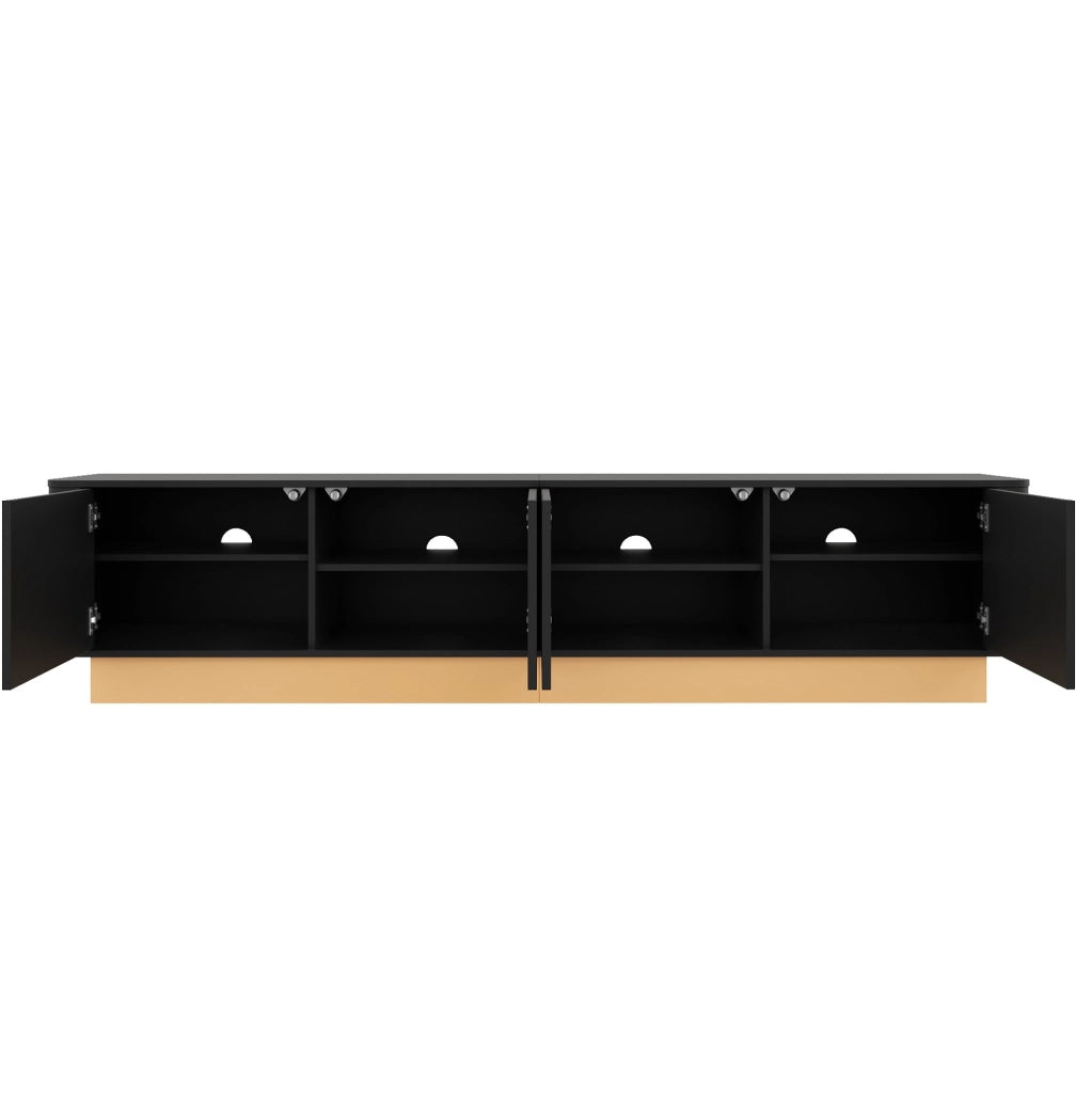 Mobile TV 200x40x47,5 cm a 4 ante in MDF nero con ripiani regolabili