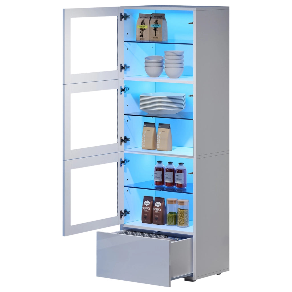 Vetrina con 3 ante; 1 cassetto e LED - in MDF - 60x40x173 cm - bianco