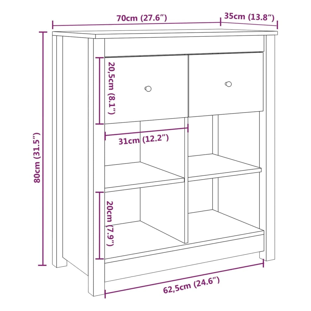 Buffet credenza cassettiera armadio mobile contenitore organizer per cucina soggiorno salotto 70 x 35 x 80 cm legno massello di pino grigio 02_0031802