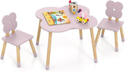 Set Tavolo per Bambini a Forma di Fiore, Tavolino e Sedia in Legno con 2 Sedie e Gambe in Legno di Pino Solido, Tavolino Bambini 3+ Anni per Disegno, Arte e Studio (Rosa)