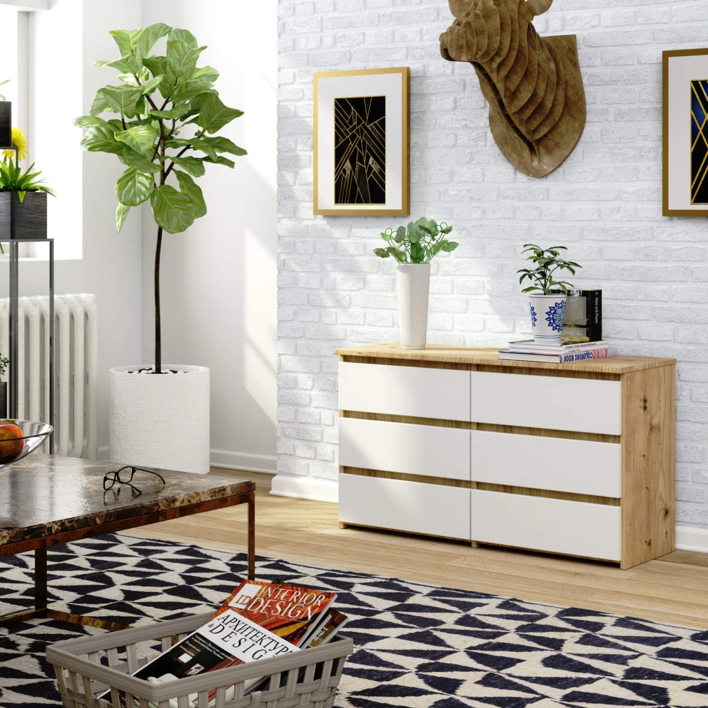 Cassettiera CL100 compatta AKORD Sonoma Quercia 100 cm 6 cassetti inserto frontale Bianco 100x35x57 cm