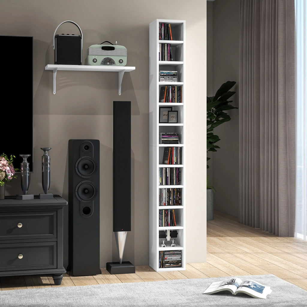 Cassettiera per CD e DVD con 12 compartimenti ¨C Minimal ¨C Bianco 21x20x175 cm