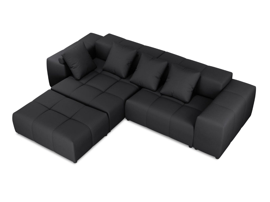 Cosmopolitan Design - Divano angolare modulare reversibile "Rome" 5 posti in tessuto strutturato nero 
