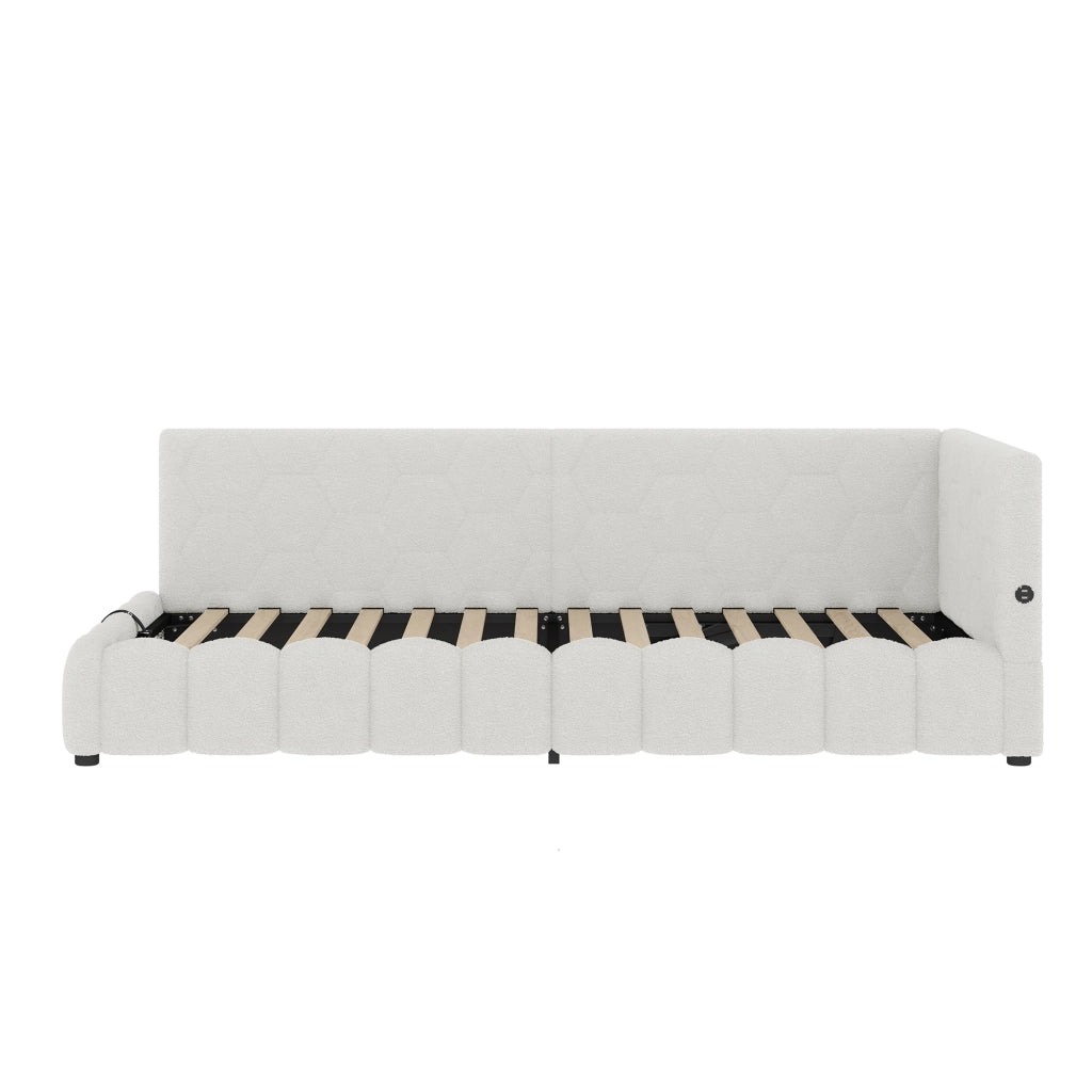 Letto singolo 90x200 cm con rete a doghe; contenitore idraulico e luce LED; bianco