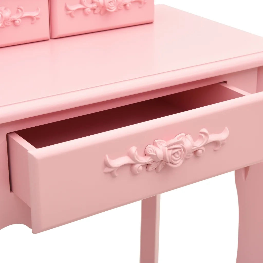 Toeletta | Tavolo da Trucco con Sgabello Rosa 50x59x136 cm Legno Paulownia