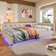 Divano letto daybed - Xylo - 90x200 cm LED USB testiera imbottita beige