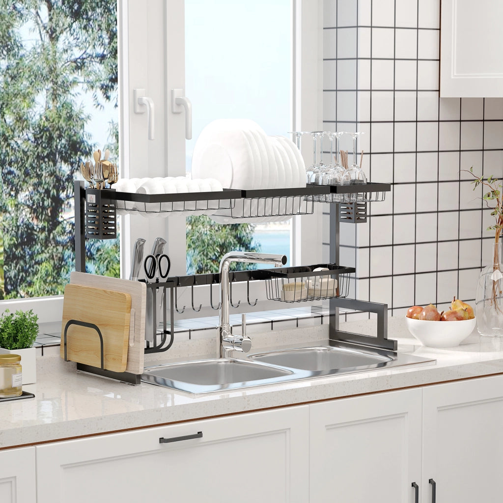 Tavolo da cucina con tagliere ¨C zephmum ¨C acciaio nero 93x30x52.5 cm