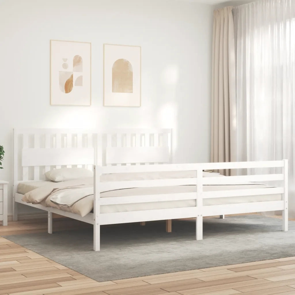Letto matrimoniale | Letto per adulti | Giroletto con Testiera Bianco 200x200 cm in Legno Massello