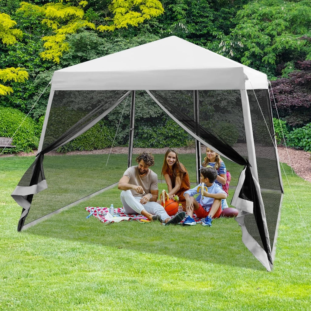 Gazebo Pop-up da Giardino 3 x 3 m, Tenda per Feste con Altezza Regolabile (237/255/246 cm), Gazebo Pieghevole da Esterno con Rete Impermeabile, per Campeggio, Giardino, Mercato (Grigio)