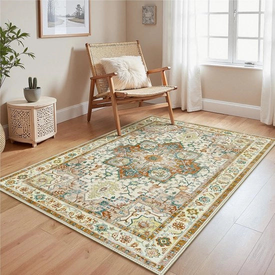 Tappeto Vintage 120x170cm, Tappeti per Salotto, Tappeti lavabili, Tappeto Boho, Piccolo tappeto antiscivolo, Camera da letto, Cucina, Ufficio