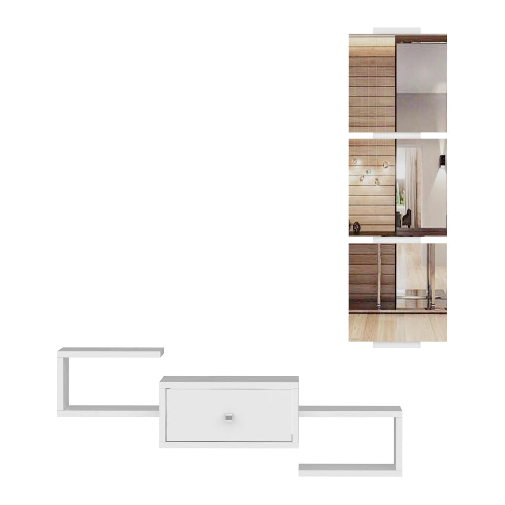 Set da Ingresso 'Brædstrup' Composto di Specchio e Mensola da Muro con Ripiani e Cassetto - Bianco [en.casa]