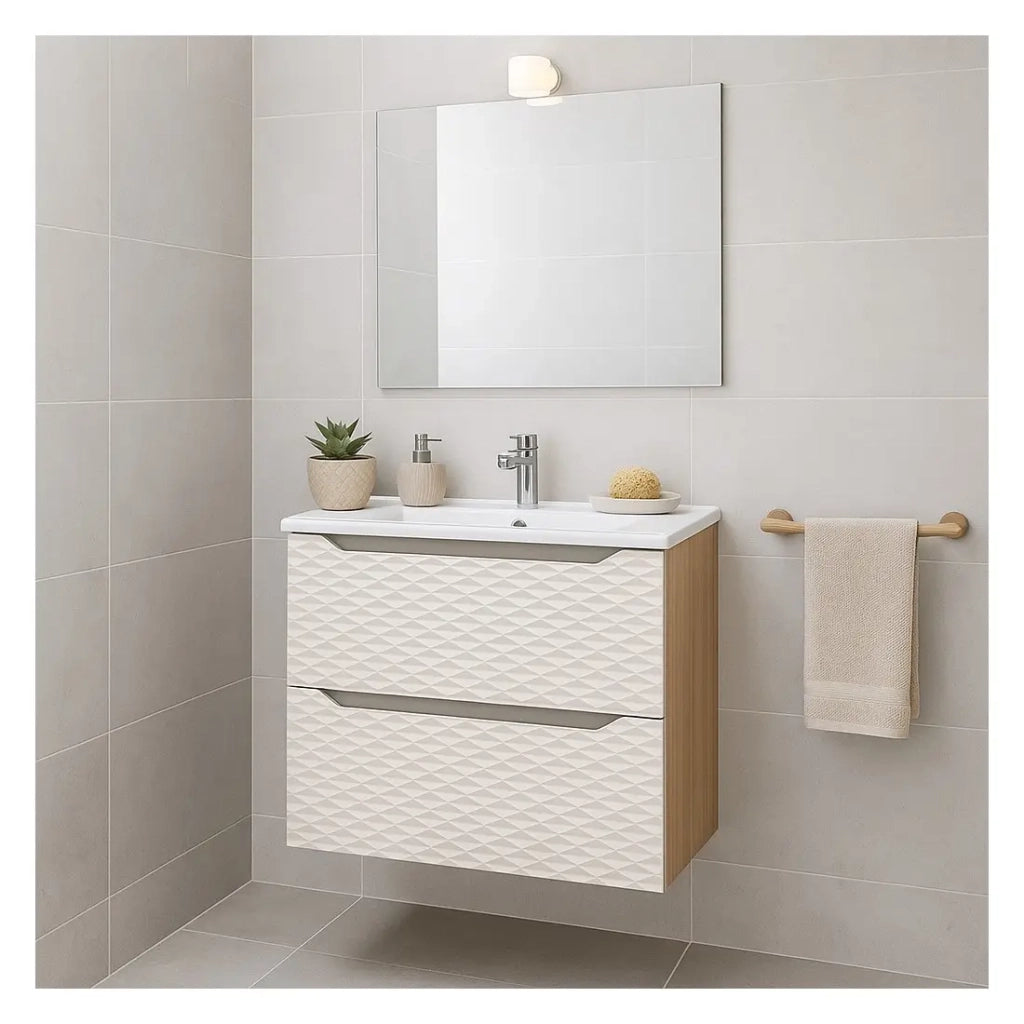 Set da bagno YOKA beige: mobile sottolavabo 60 cm + lavabo incassato