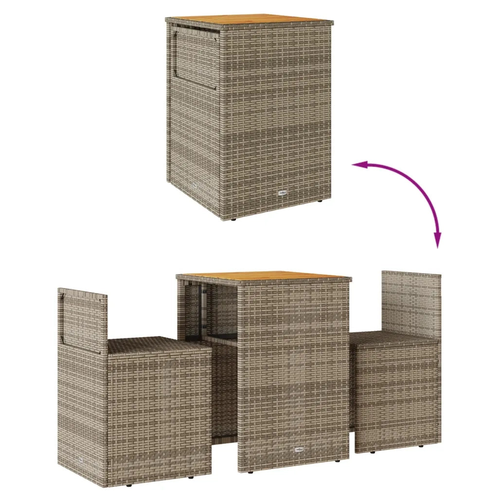 Set da BistrÃ² 3 pz con Cuscini Grigio in Polyrattan