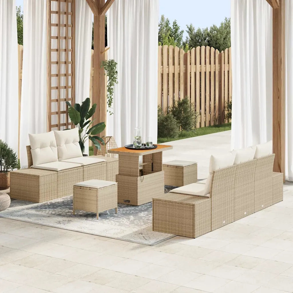 Set Divano da Giardino con cuscino 8 pcs Beige Poly Rattan 3364681