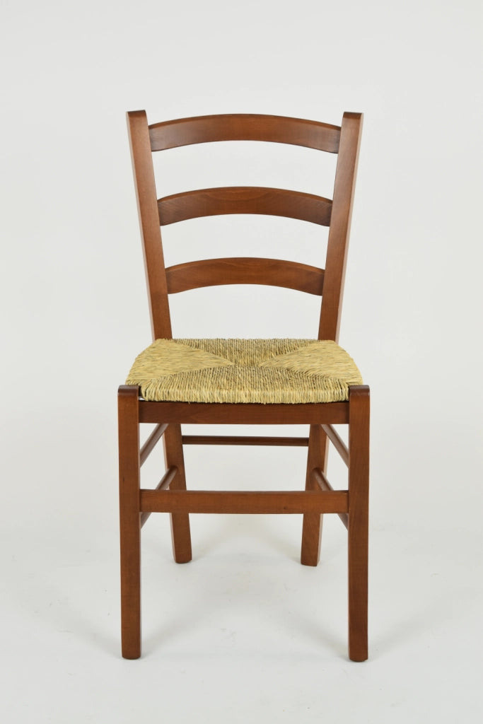 Set 4 Sedie Venice Tommychairs, robusta struttura in legno di faggio verniciata in noce chiaro e seduta in paglia