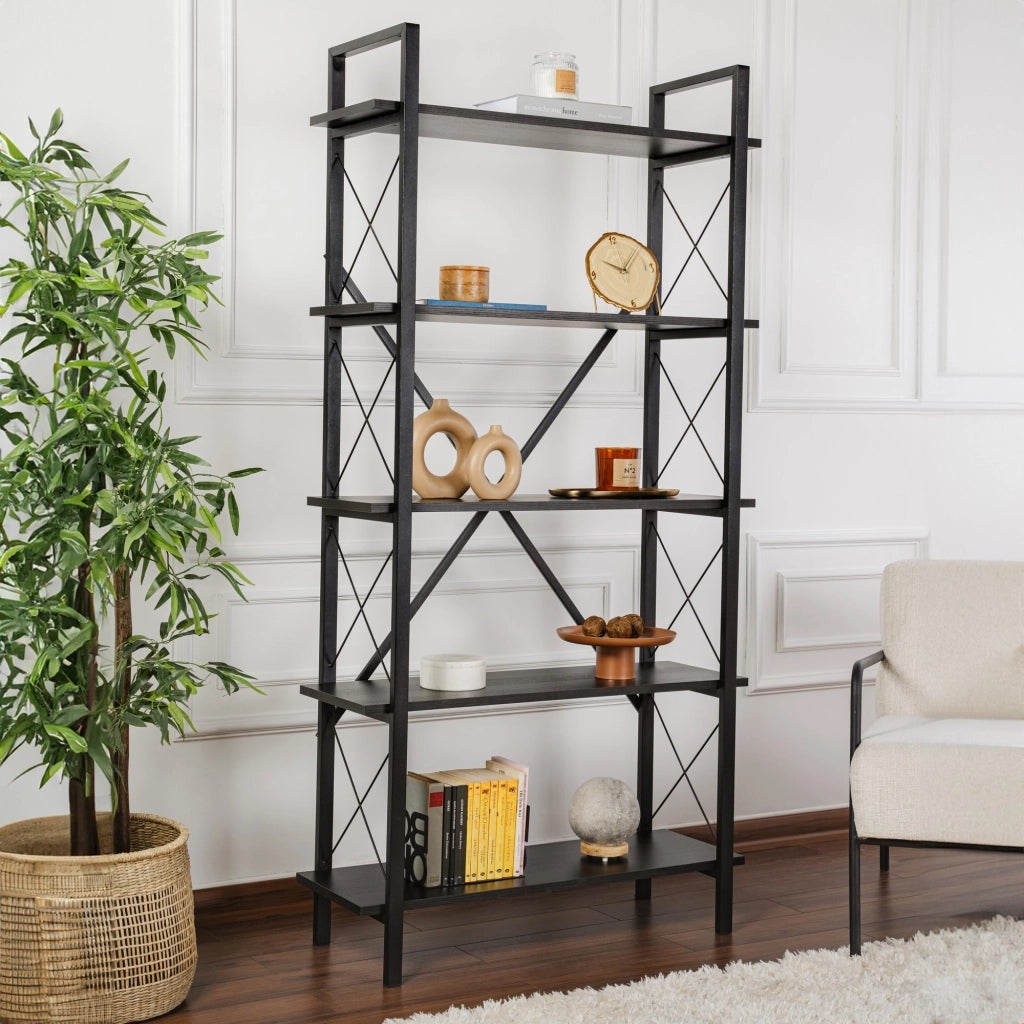 Libreria in legno "Elysian" - 90 x 33 x 180 cm - Legno nero