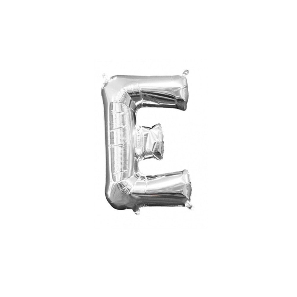Trade Shop - Palloncino Gonfiabile Elio Lettera E Argento 35 Cm Compleanno Festa Party Casa -