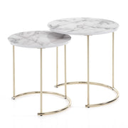 Set 2 tavolini OMAHA-R in vetro bianco marmorizzato e metallo