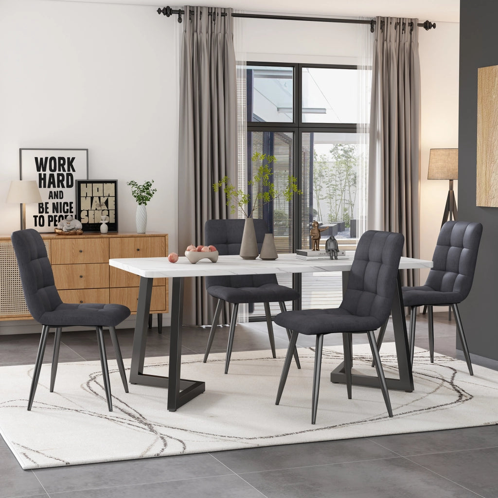 Tavolo da pranzo con 4 sedie, rettangolare, in MDF, grigio, per cucina e sala da pranzo, set moderno compatto