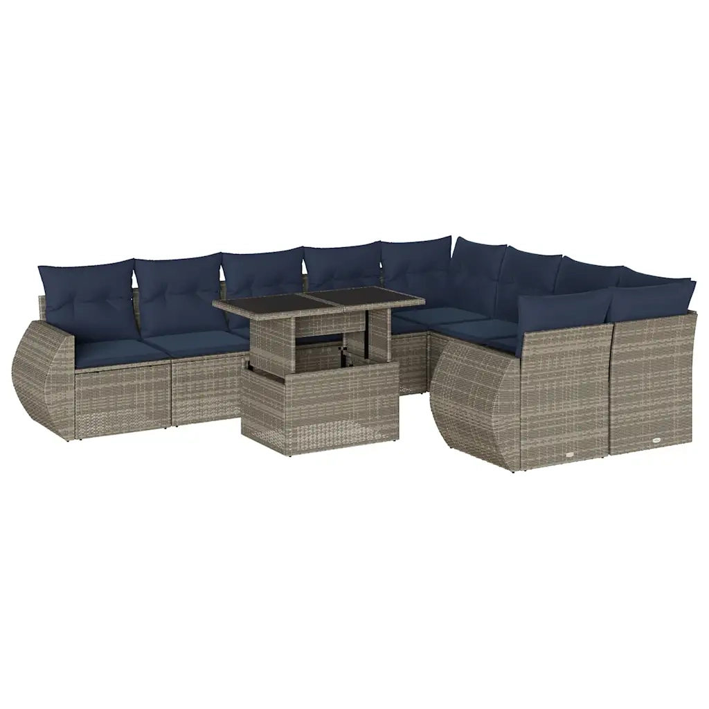 Set Divani da Giardino 10 pz con Cuscini Grigio in Polyrattan 3268761