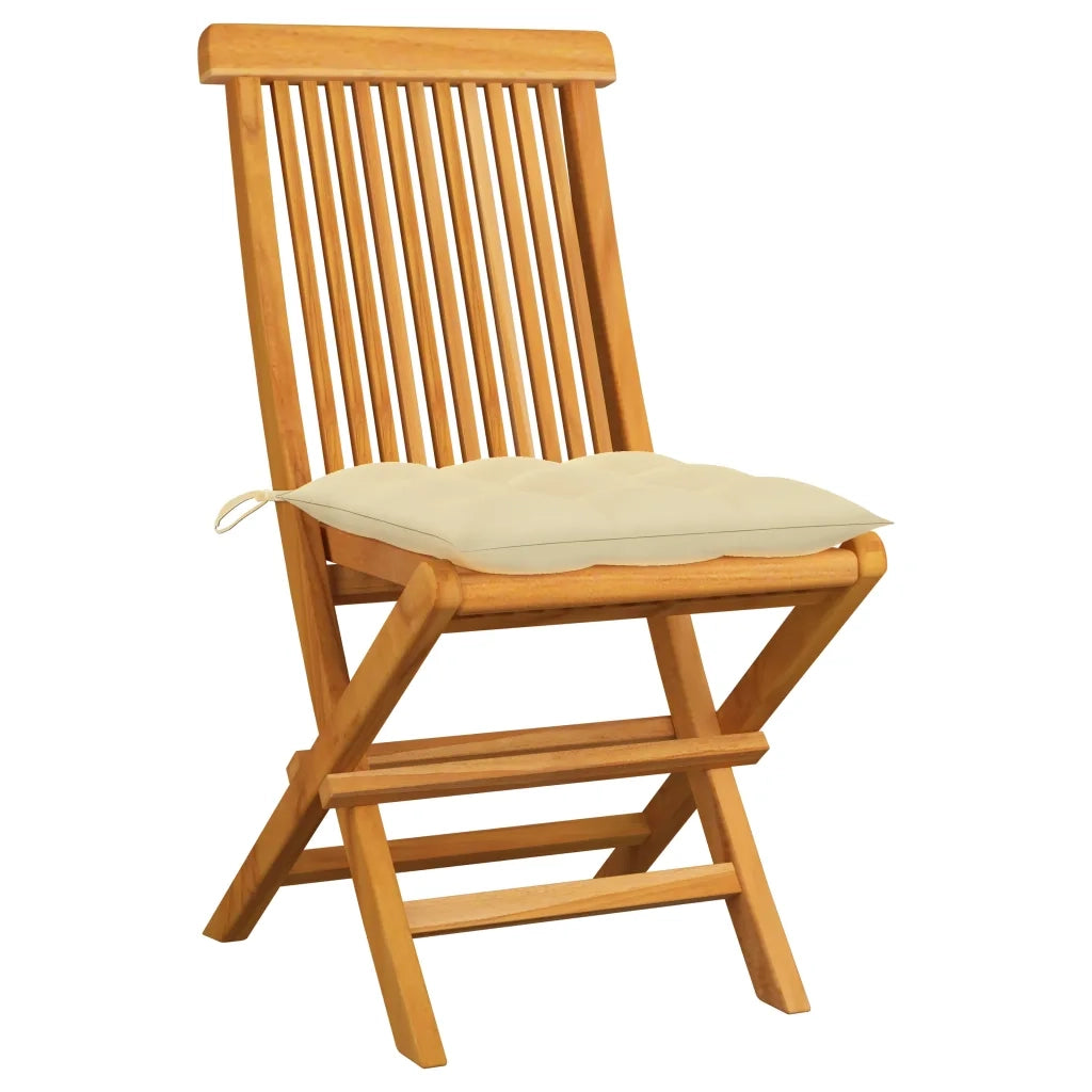 Sedie da Giardino 2 pz | Sedie da Esterno Cuscini Bianco Crema in Massello di Teak