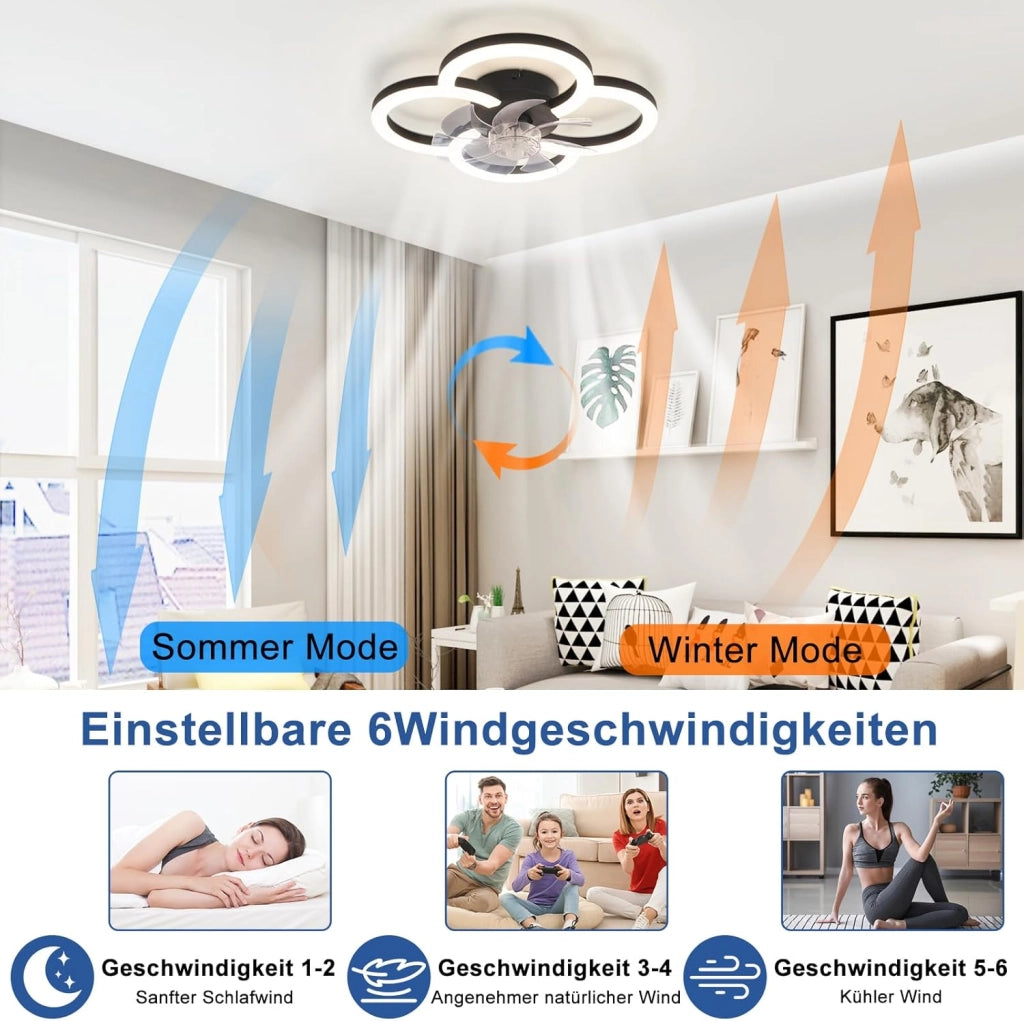 ZMH Ventilatore da soffitto con luce silenzioso a 6 velocità moderno dimmerabile per soggiorno