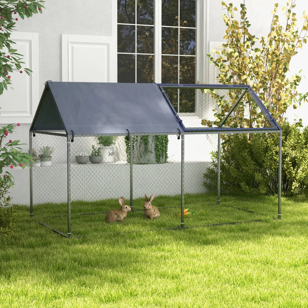 Gabbia per Conigli da Esterno 198x100x120 cm in Acciaio e Tessuto Oxford Verde e Argento