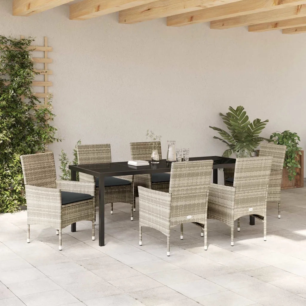 Set da Pranzo per Giardino 7 pcs Grigio chiaro polyrattan 3379812
