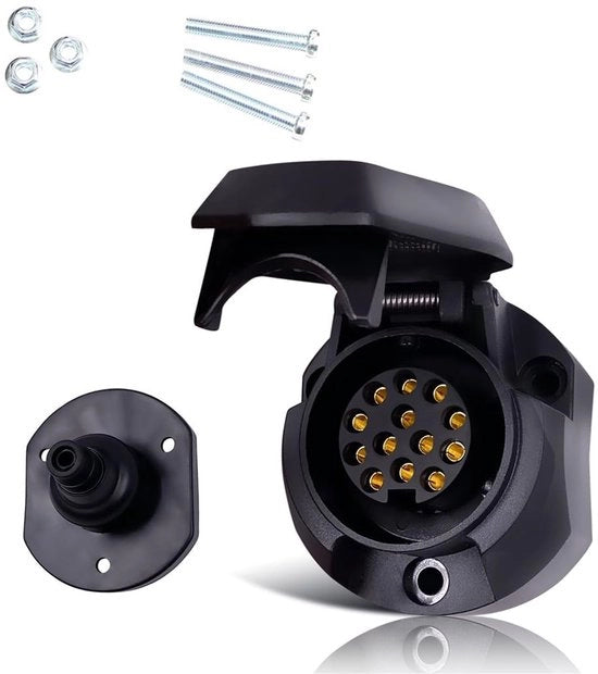 Contenitore di contatto per anello 13-polig - impermeabile - 12V/24V - nucleo di rame - contenitore in nylon - dimensioni 73 x 60 x 63 mm - gancio di apertura