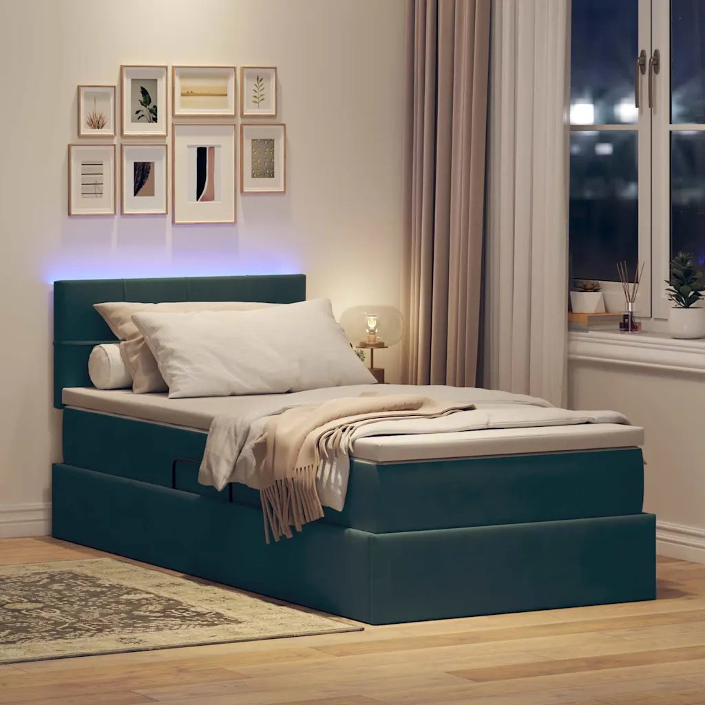 Letto con contenitore LED e materasso Verde Scuro 100 x 200 cm