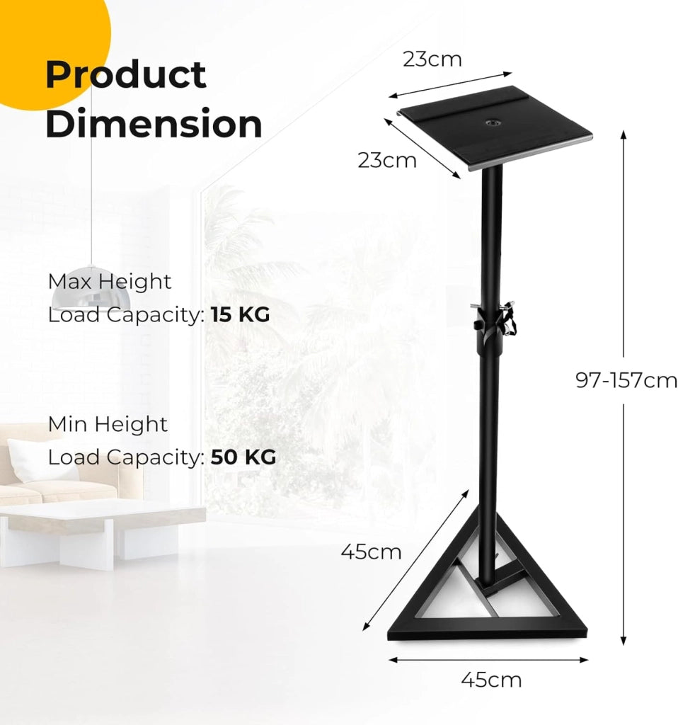 2 supporti per altoparlanti con piedistallo triangolare, altezza regolabile da 97 a 157 cm, portata fino a 50 kg, supporto per altoparlante, supporto per altoparlanti