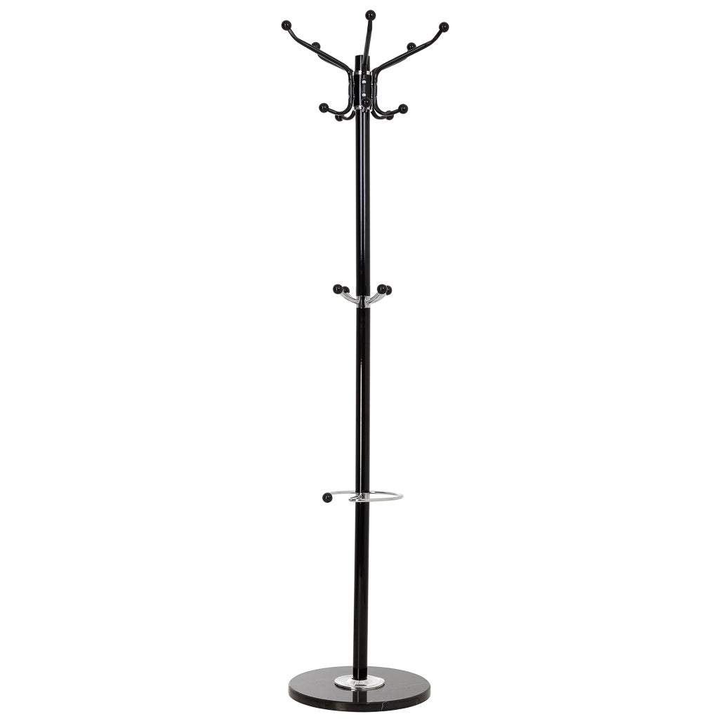 Perchero de metal negro con paraguero y 5 ganchos D36X172h cm
