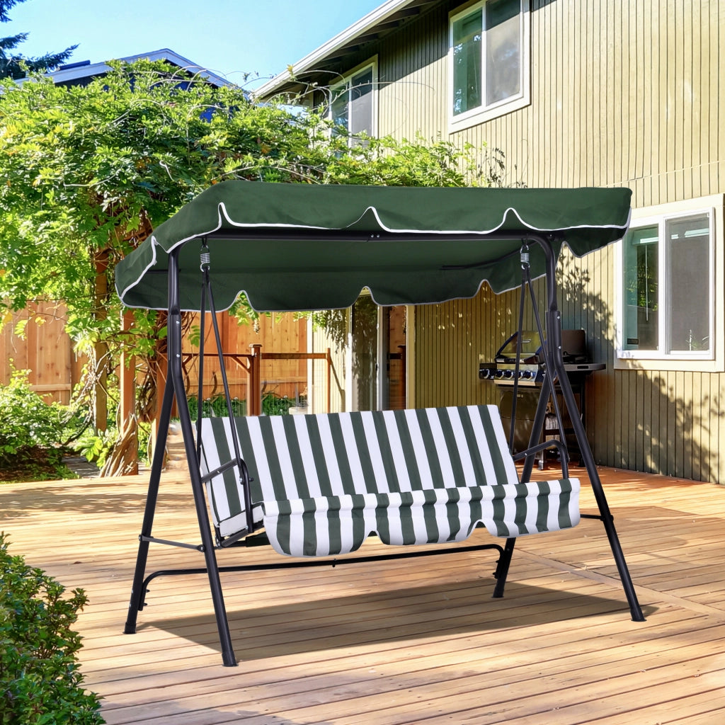 Dondolo da Giardino a 3 Posti con Tettuccio Inclinabile e Cuscini, 172x110x153 cm, Verde